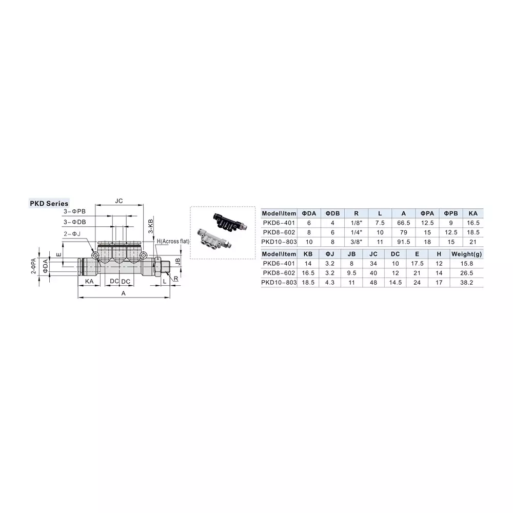 Airtac PKD Series Male Reducer Triple Branch 10 mm Dia. PKD 10-803 D
