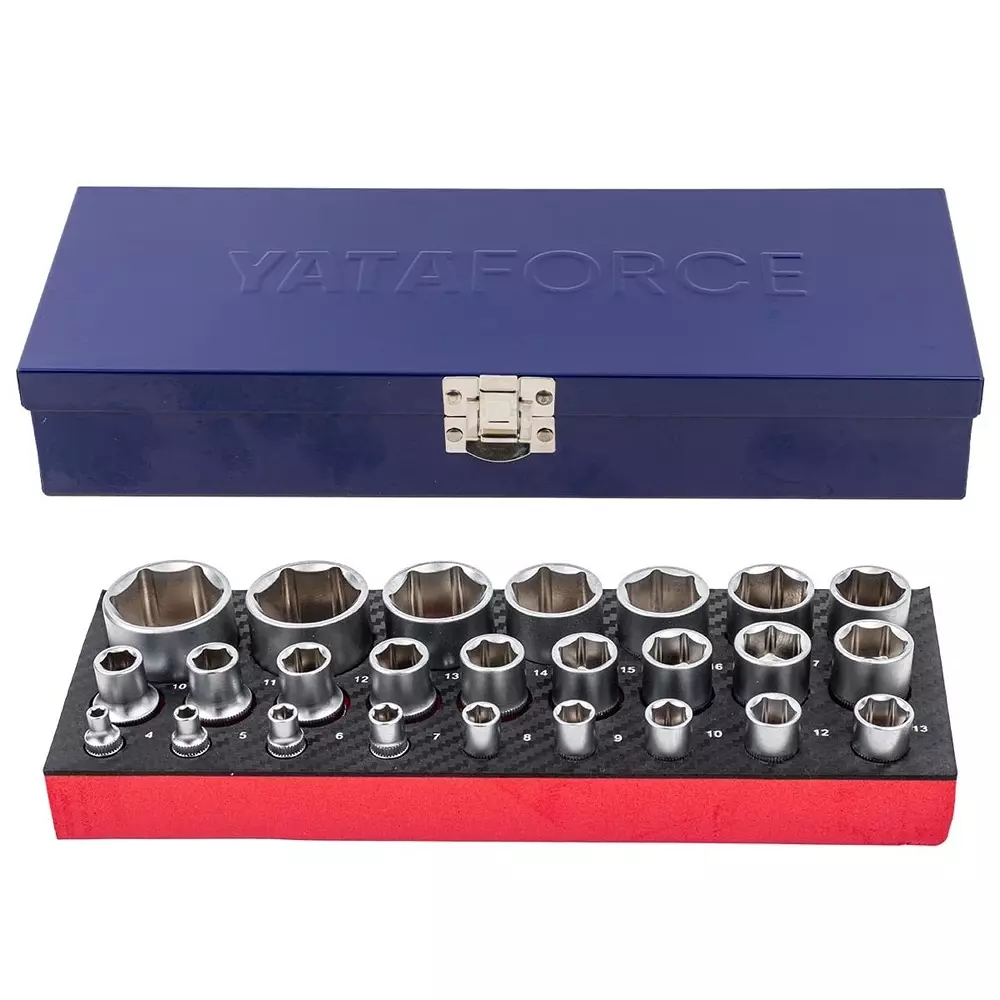 yataforce-25-pcs-socket-kit-with-ratchet-wrenches-chrome-vanadium-steel-14-38-inch-635-952-mm-size-silver-for-home-garage-auto-repairs-use