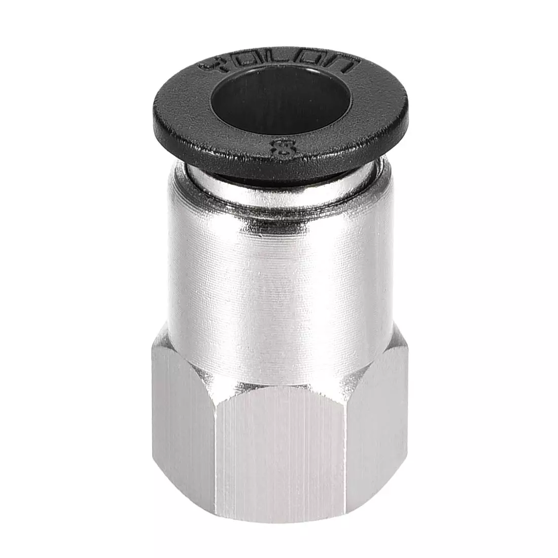 RTQD PCF Female Straight Connector Black Cap Heavy Fitting 6 mm Outer Diameter and 3/8 inch (9.5 mm) Thread Size, 6-03 (3/8)