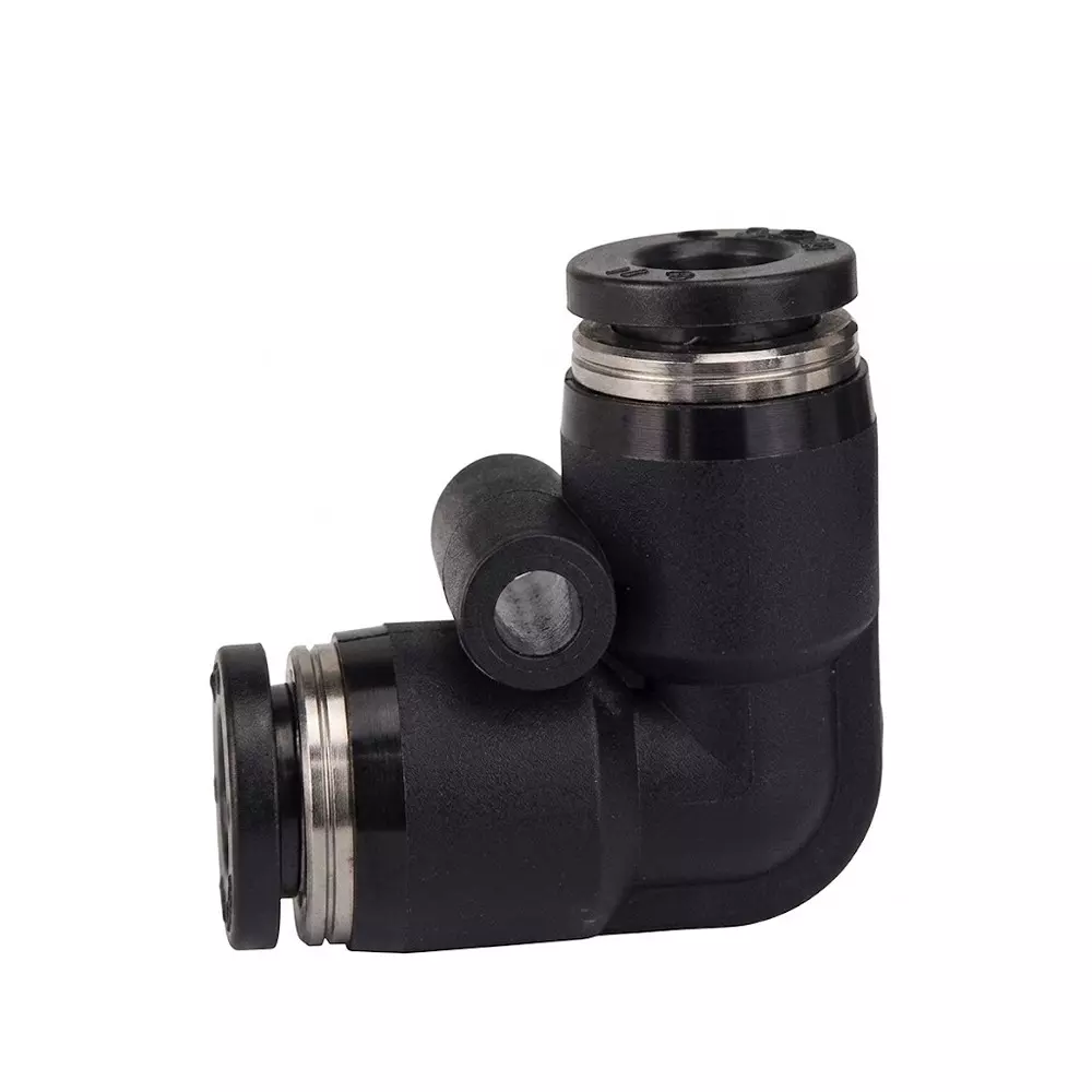 RTQD PUL Series PU Elbow Connector Black Cap Heavy Fitting L Shape for Connecting PU Tubes, Size 14 mm