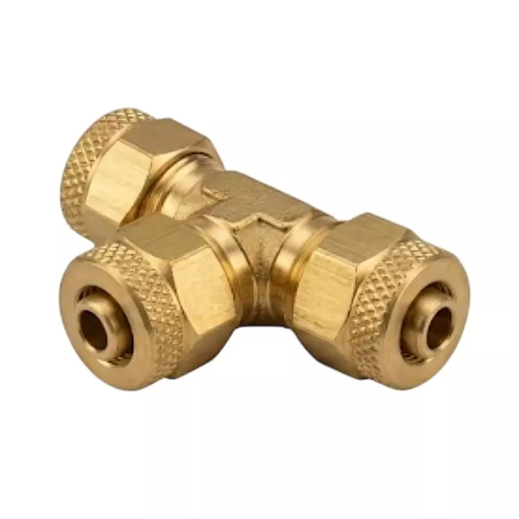 RTQD Brass PU Tee Connector Golden Color and Size 1/8 inch x 6 mm x 8 mm for Pneumatic Systems