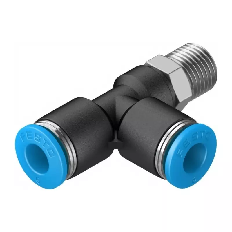 Festo T Fitting QSTL R 1/8 Male Connector A Threaded-to-Tube, QSTL-1/8-6 (Bag of 10 Pcs)