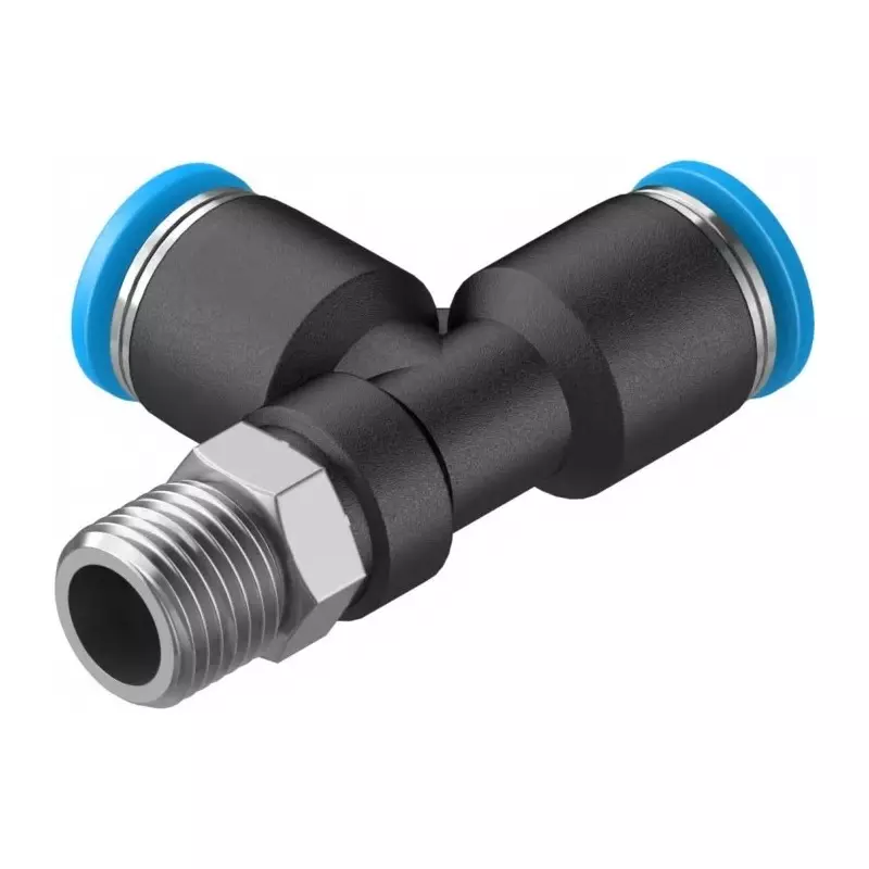Festo T Fitting QSTL R 1/8 Male Connector A Threaded-to-Tube, QSTL-1/8-6 (Bag of 10 Pcs)