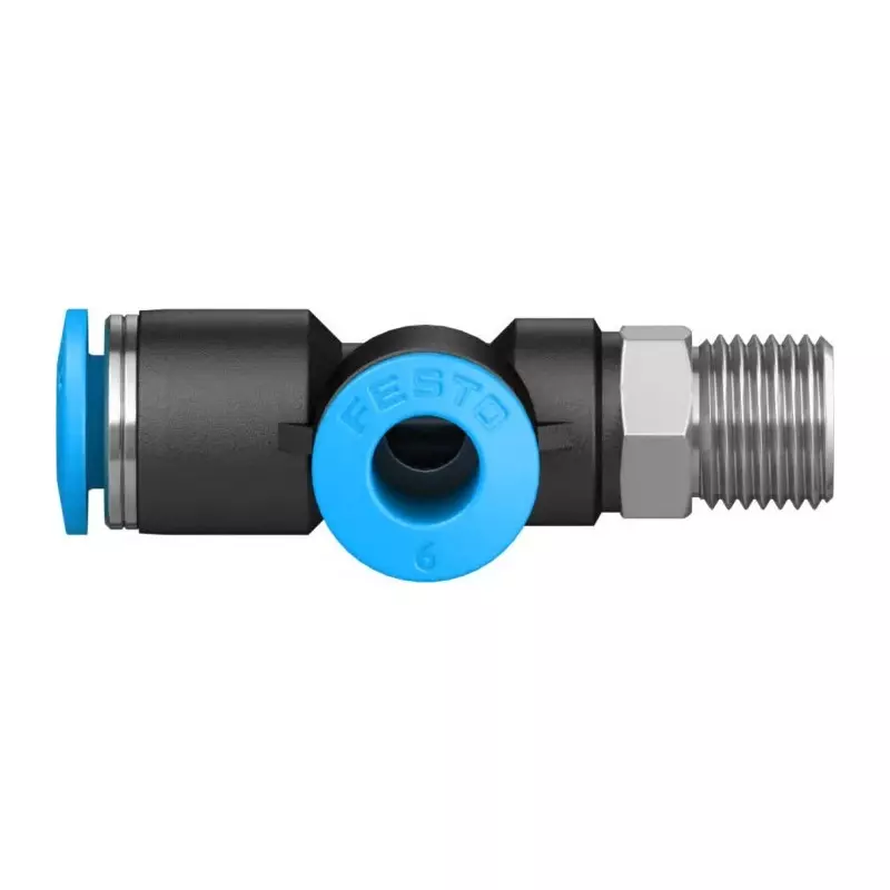 Festo T Fitting QSTL R 1/8 Male Connector A Threaded-to-Tube, QSTL-1/8-6 (Bag of 10 Pcs)