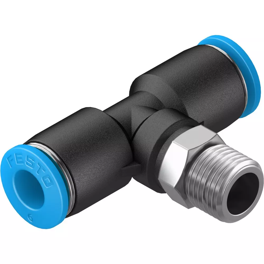 FESTO Push-in T-Fitting PBT Housing Material 4.2 mm Nominal Size, QST-1/8-6-100 (Pack of 10)