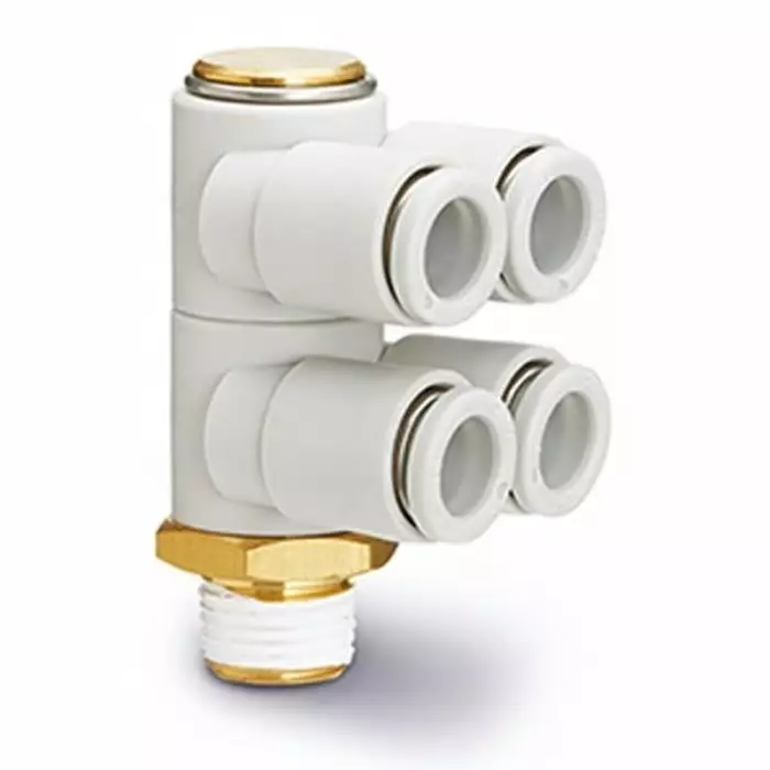 SMC KQ2ZD Series Double Branch Universal Male Elbow, 8 mm to R 1/2, Threaded-to-Tube Connection Style, KQ2ZD08-04AS