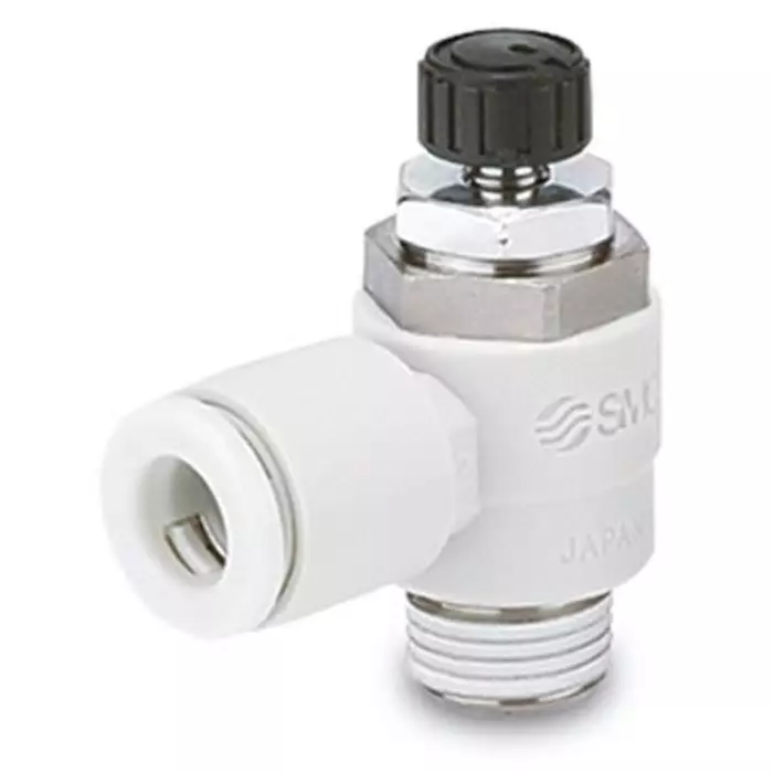 SMC AS-FM Series Threaded Speed Controller, R 1/4 Male Inlet Port x 6 mm Tube Outlet Port, AS2201FM-02-06S