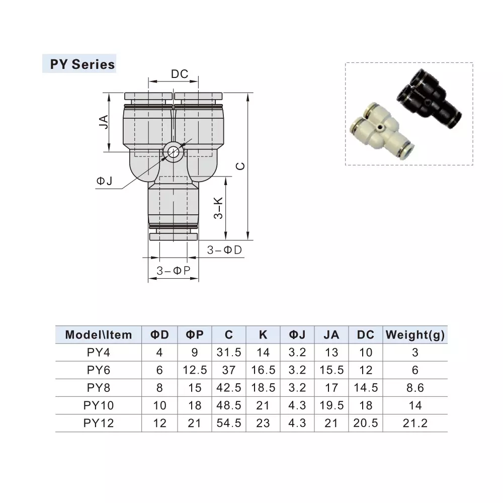 Airtac PY Series Union Y For 6 mm, PY 6 D