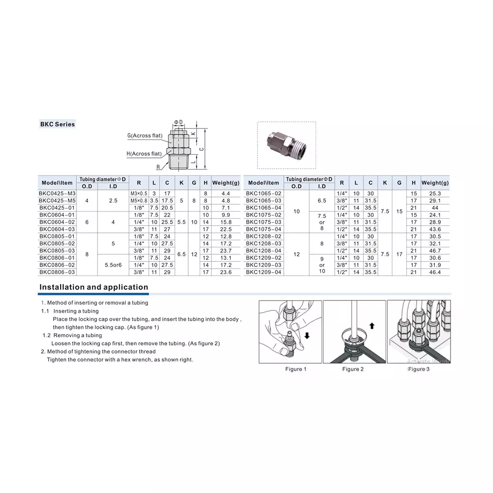 Airtac BKC Series Straight Locknut Connector 10 mm Outer Dia. 7.5 mm Inner Dia. BKC1075-03