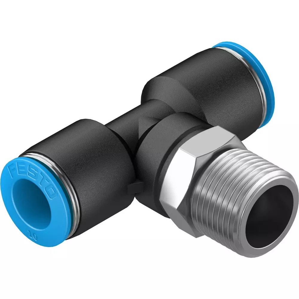 FESTO Push-in T-Fitting PBT Housing Material 8.3 mm Nominal Size, QST-3/8-10-20 (Pack of 10)