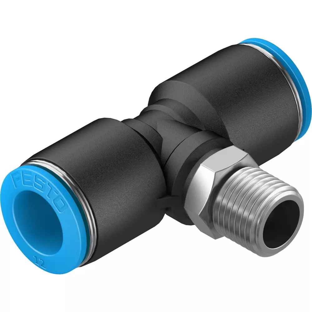 FESTO Push-in T-Fitting PBT Housing Material 8 mm Nominal Size, QST-1/4-12 (Pack of 10)