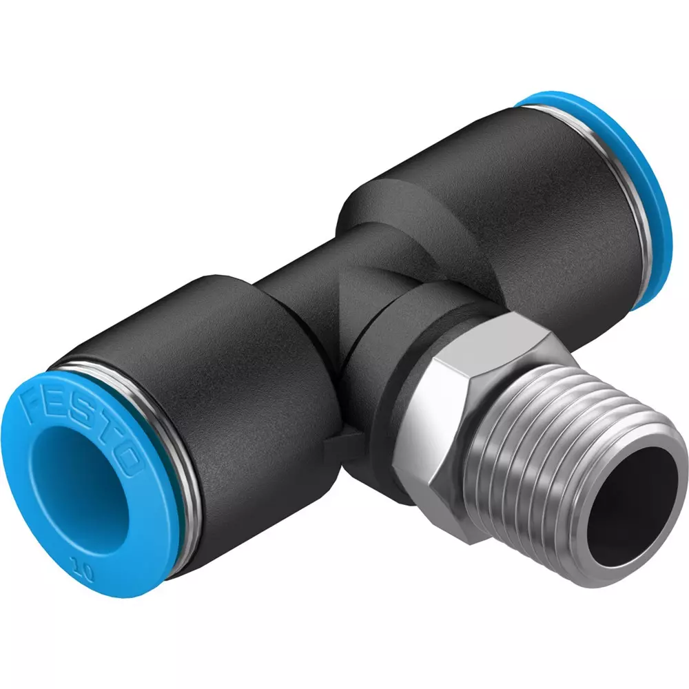 FESTO Push-in T-Fitting PBT Housing Material 8 mm Nominal Size, QST-1/4-10-50 (Pack of 10)