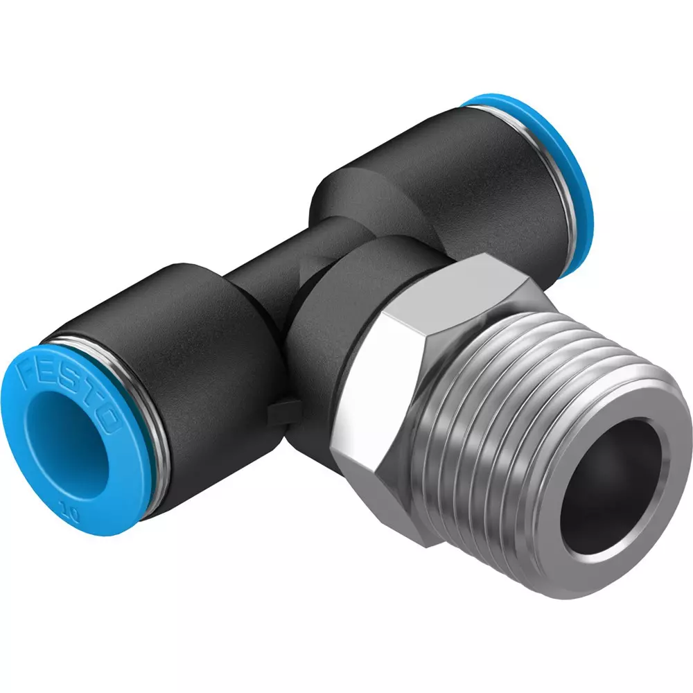 FESTO Push-in T-Fitting PBT Housing Material 8.3 mm Nominal Size, QST-1/2-10 (Pack of 10)