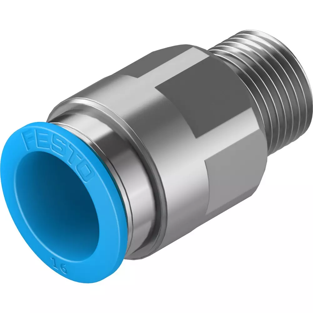 FESTO Push-in Fitting Brass, Nickel-Plated Housing Material 11 mm Nominal Size, QS-3/8-16 (Pack of 10)
