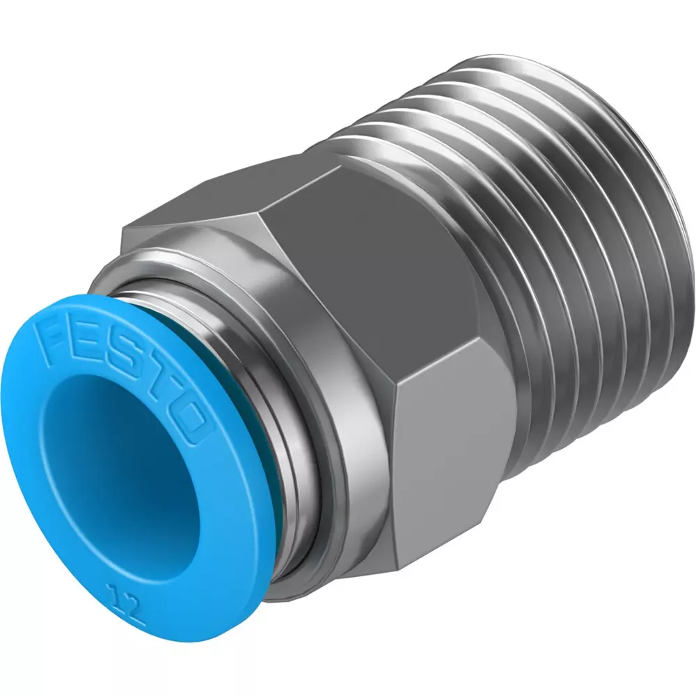 FESTO Push-in Fitting Brass, Nickel-Plated Housing Material 11 mm Nominal Size, QS-1/2-12-20 (Pack of 10)