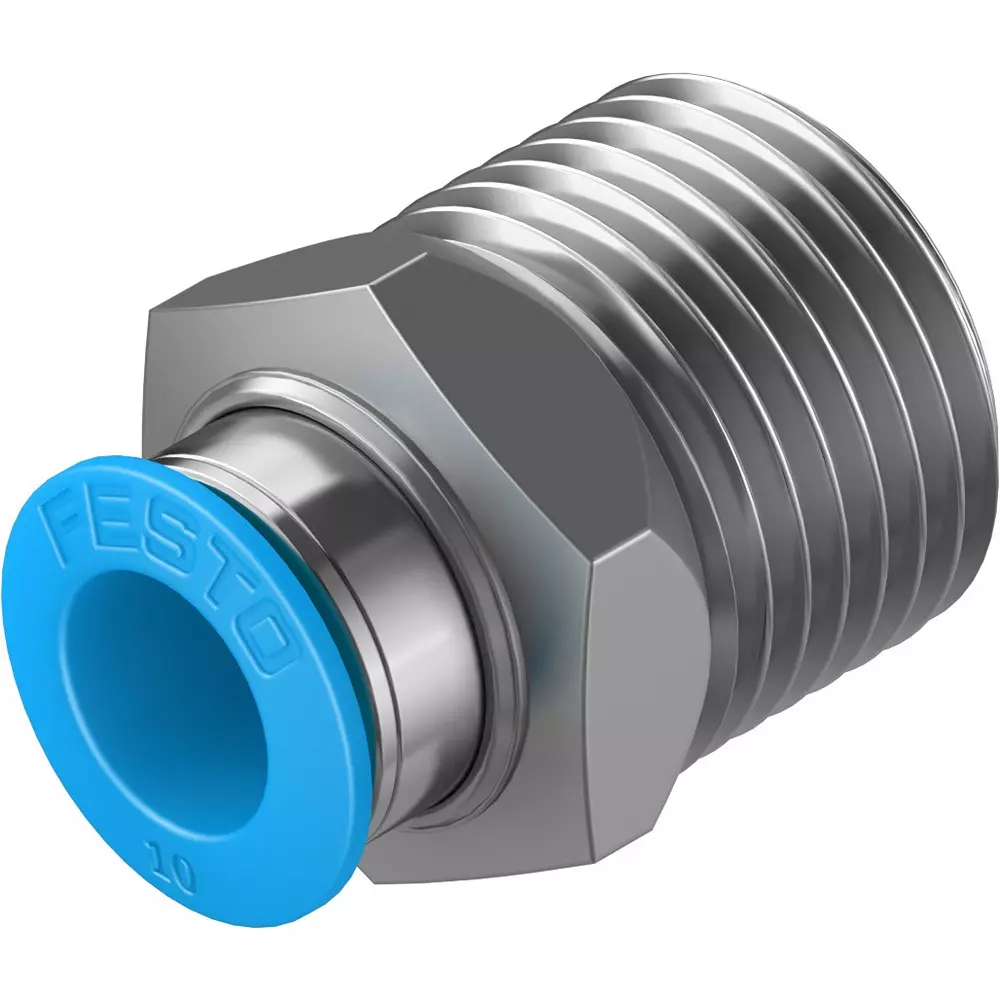 FESTO Push-in Fitting Brass, Nickel-Plated Housing Material 9 mm Nominal Size, QS-1/2-10-50 (Pack of 10)