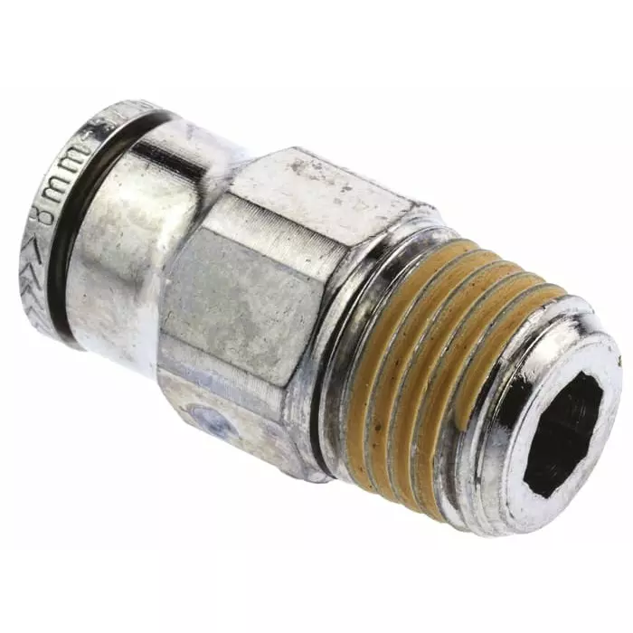 Norgren Threaded Adaptor PNEUFIT Series Straight R 1/4 male to Push In 8 mm Threaded-to-Tube Connection Style, 101250828 (Pack of 5)