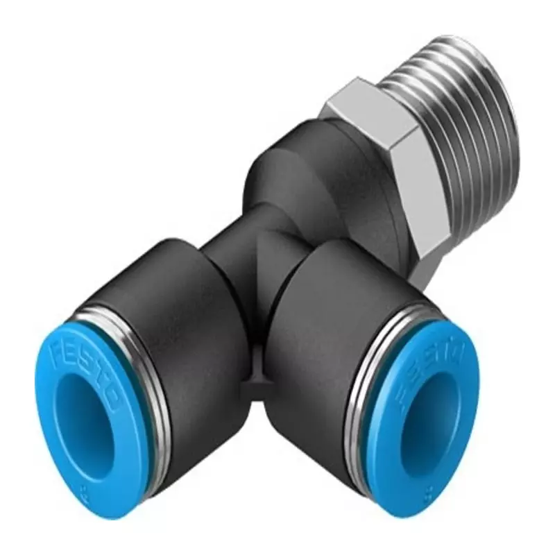 Festo T Fitting QSTL R 1/4 Male Connector A Threaded-to-Tube, QSTL-1/4-8 (Bag of 10 Pcs)