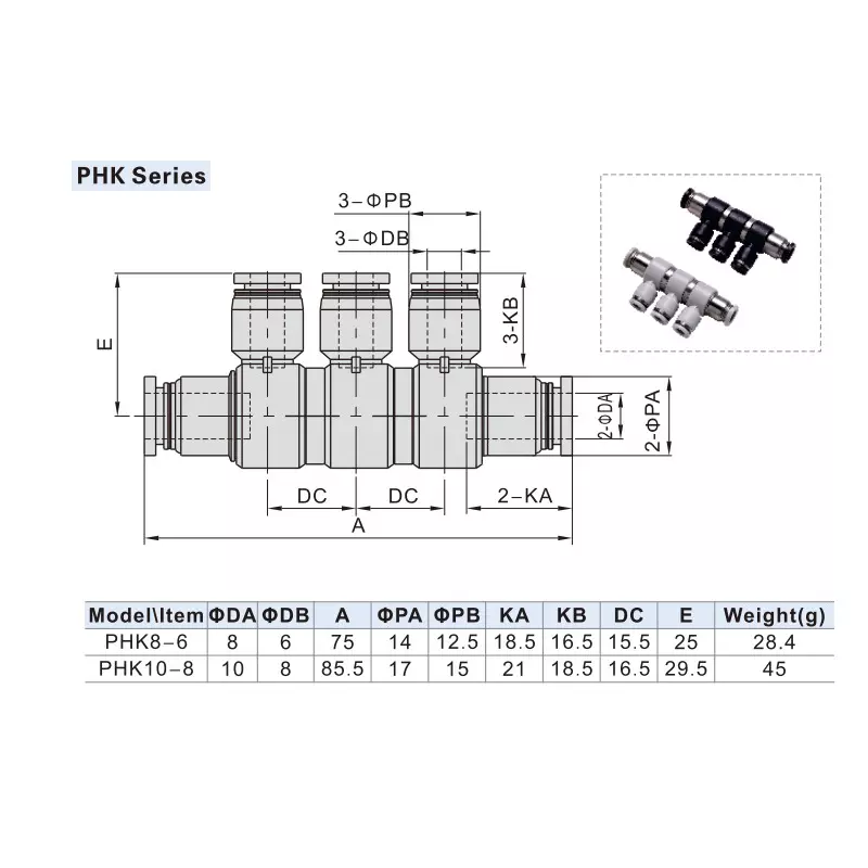 Airtac PHK Series Universal Reducer Triple Branch Union 8 mm Outer Dia. 6 mm inner Dia. PHK 8-6 D