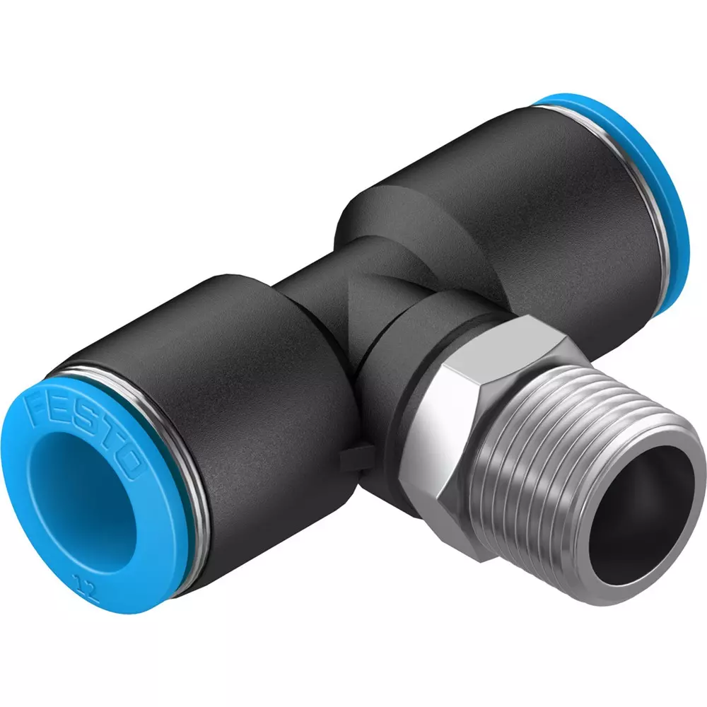 FESTO Push-in T-Fitting PBT Housing Material 10 mm Nominal Size, QST-3/8-12-20 (Pack of 10)