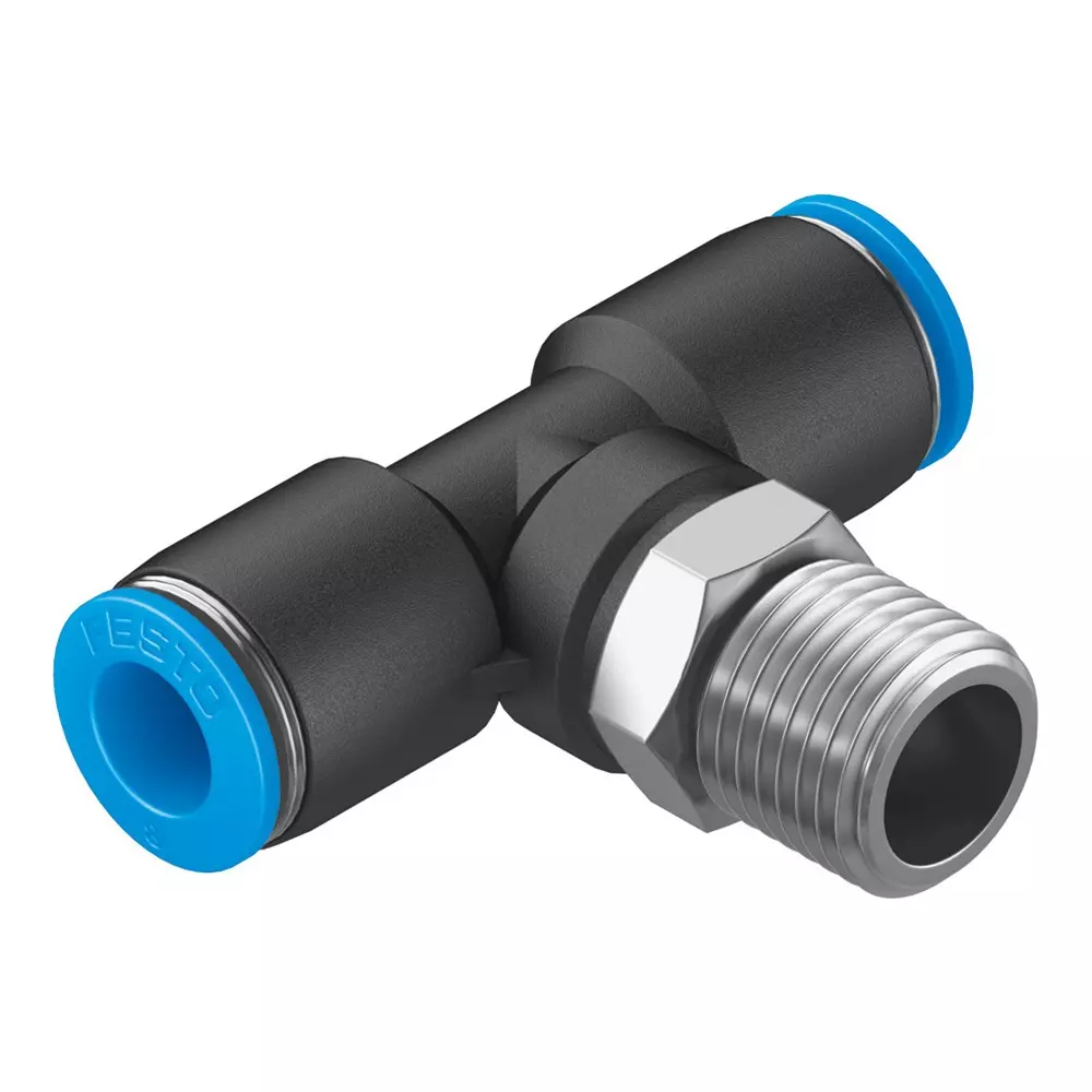 FESTO Push-in T-Fitting PBT Housing Material 6.7 mm Nominal Size, QST-1/4-8-50 (Pack of 10)