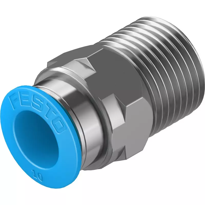 FESTO Push-in Fitting Brass, Nickel-Plated Housing Material 9 mm Nominal Size, QS-3/8-10-50 (Pack of 10)