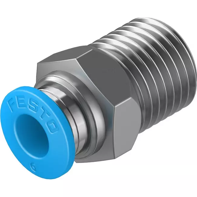 FESTO Push-in Fitting Brass, Nickel-Plated Housing Material 5 mm Nominal Size, QS-1/4-6-100 (Pack of 10)