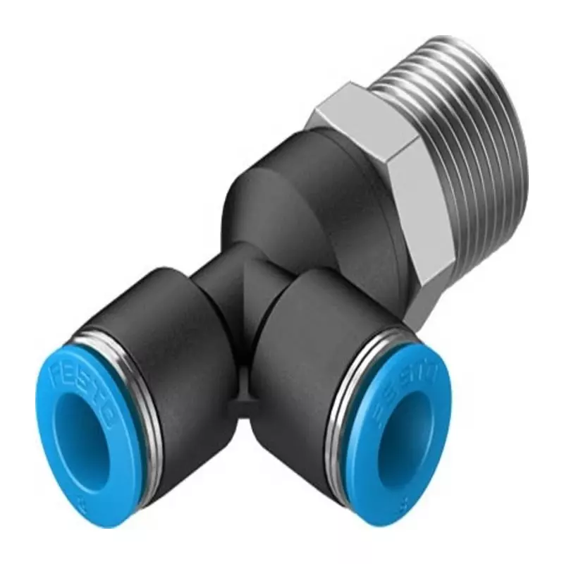 Festo T Fitting QSTL R 3/8 Male Connector A Threaded-to-Tube, QSTL-3/8-8 (Bag of 10 Pcs)