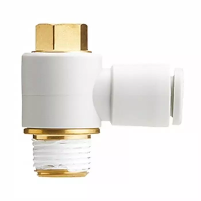 SMC KQ Series Elbow Fitting, Push In 6 mm to R 1/4 Male, Threaded-to-Tube Connection Style, KQ2V06-02AS