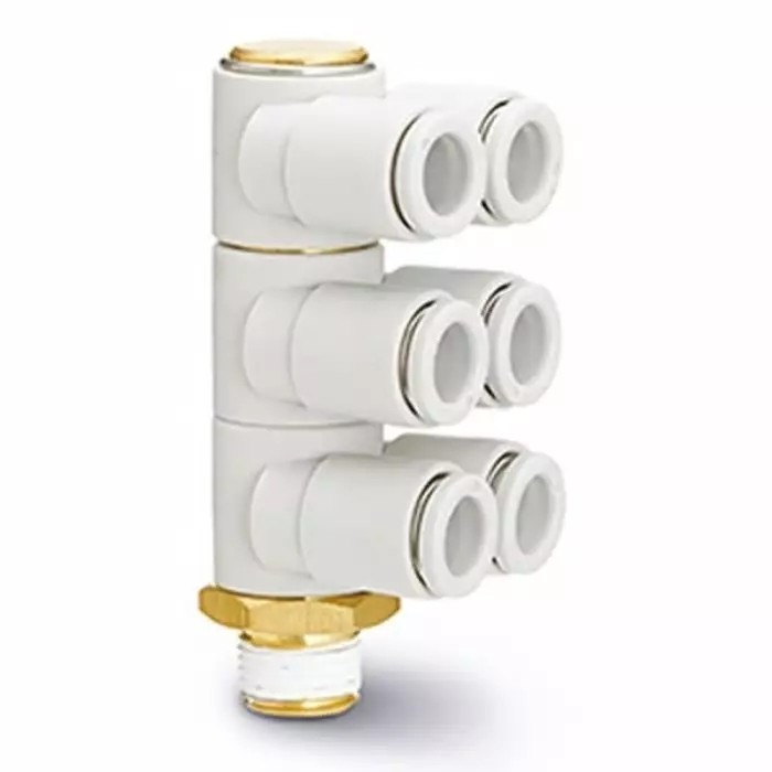 SMC KQ2ZT Series Triple Branch Universal Male Elbow, 10 mm, Threaded-to-Tube Connection Style, KQ2ZT10-02AS (Pack of 5 )