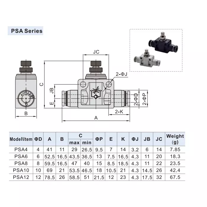 Airtac PSA Series Straight Speed Controller For 12 mm, PSA 12 D