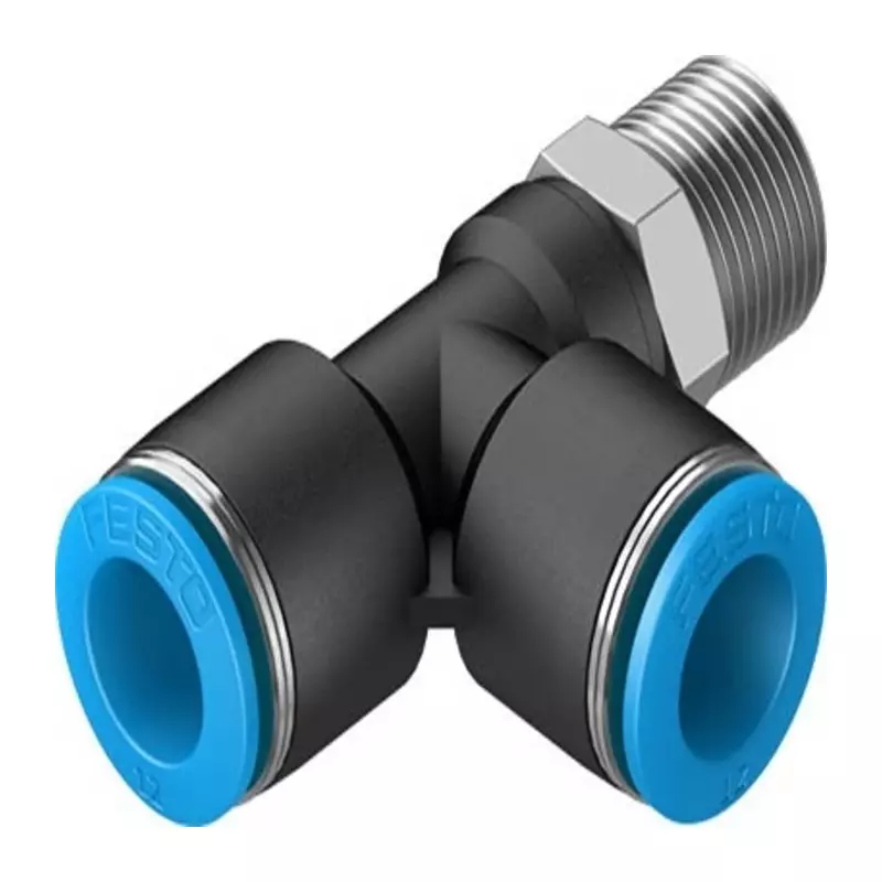 Festo T Fitting QSTL R 3/8 Male Connector A Threaded-to-Tube, QSTL-3/8-12 (Bag of 10 Pcs)