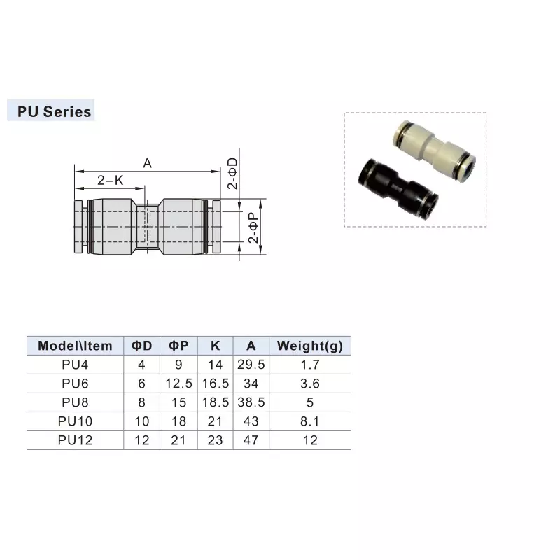 Airtac PU Series Straight Union 12 mm, PU 12 D