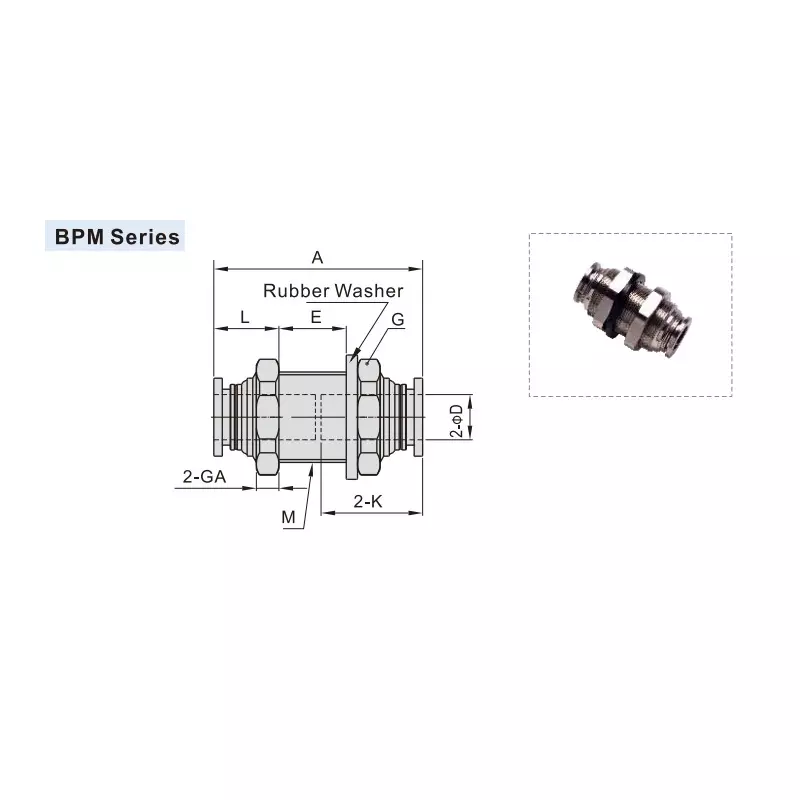 Airtac BPM Series Metal Bulkhead Connector 8 mm Dia. BPM 8
