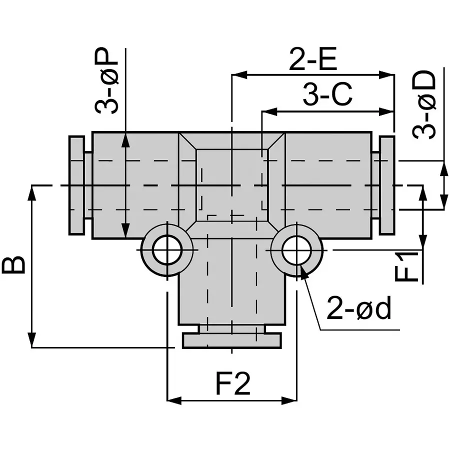 PISCO Union Tee Standard Type Φ16 mm, PE16