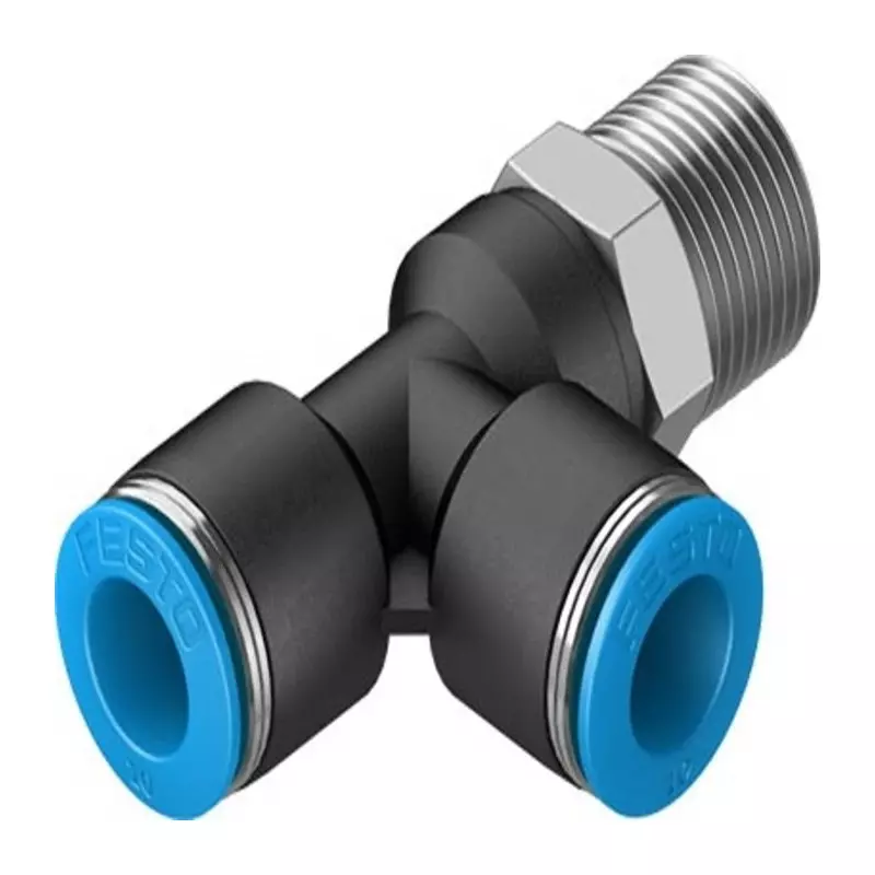 Festo T Fitting QSTL R 3/8 Male Connector A Threaded-to-Tube, QSTL-3/8-10 (Bag of 10 Pcs)