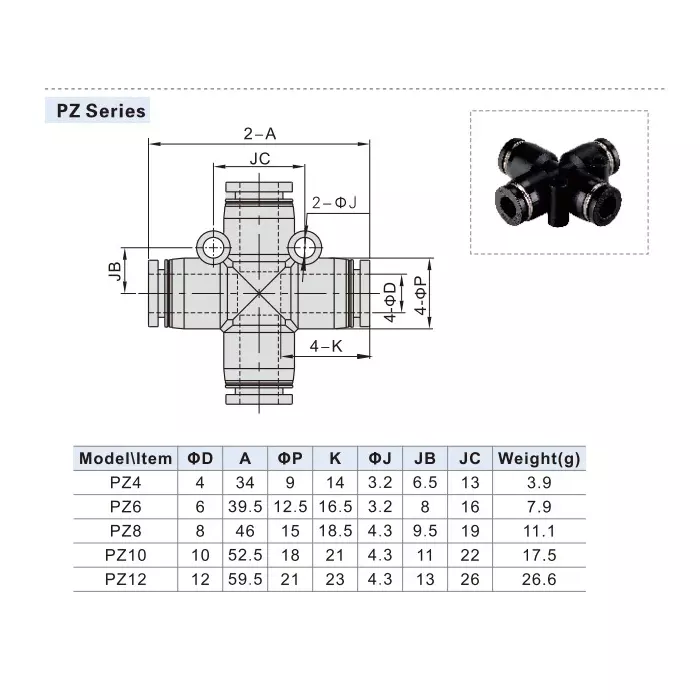 Airtac PZ Series Cross 10 mm, PZ 10 D