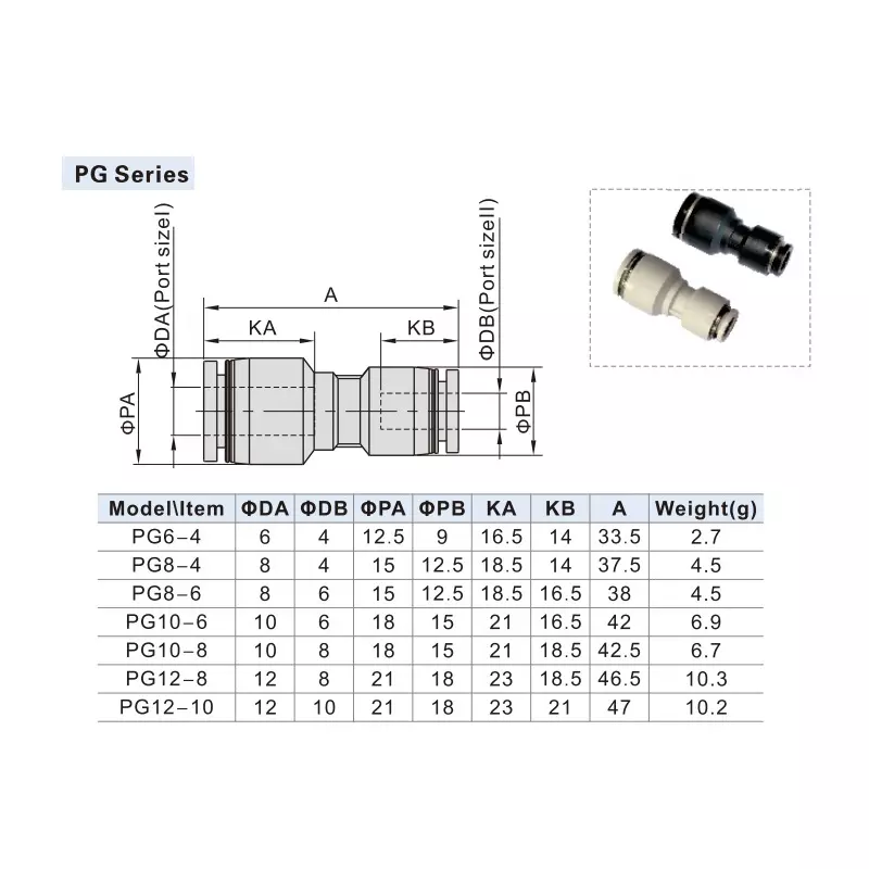 Airtac PG Series Unequal Tube Connector 4 mm Outer Dia. 6 mm inner Dia. PG 6-4 D
