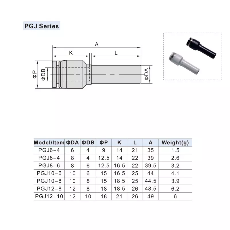 Airtac PGJ Series Plug-in Reducer 4 mm Outer Dia. 8 mm inner Dia. PGJ 8-4 D