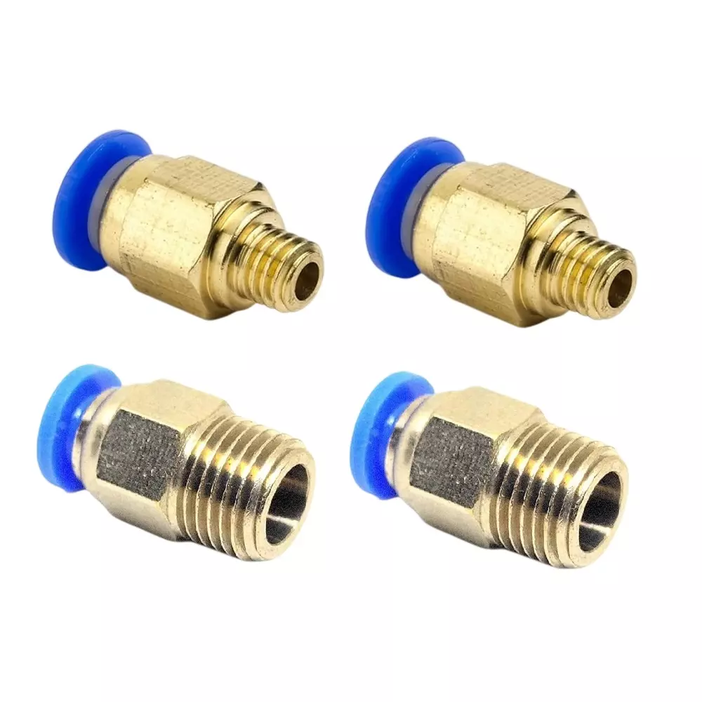Invento Pneumatic Push Fitting Connector M10 (10 mm) & M6 (6 mm) Thread Size for 4 mm OD Polyurethane or Nylon Tube, PC4-M10 & PC4-M6 (Pack of 2 Kit)