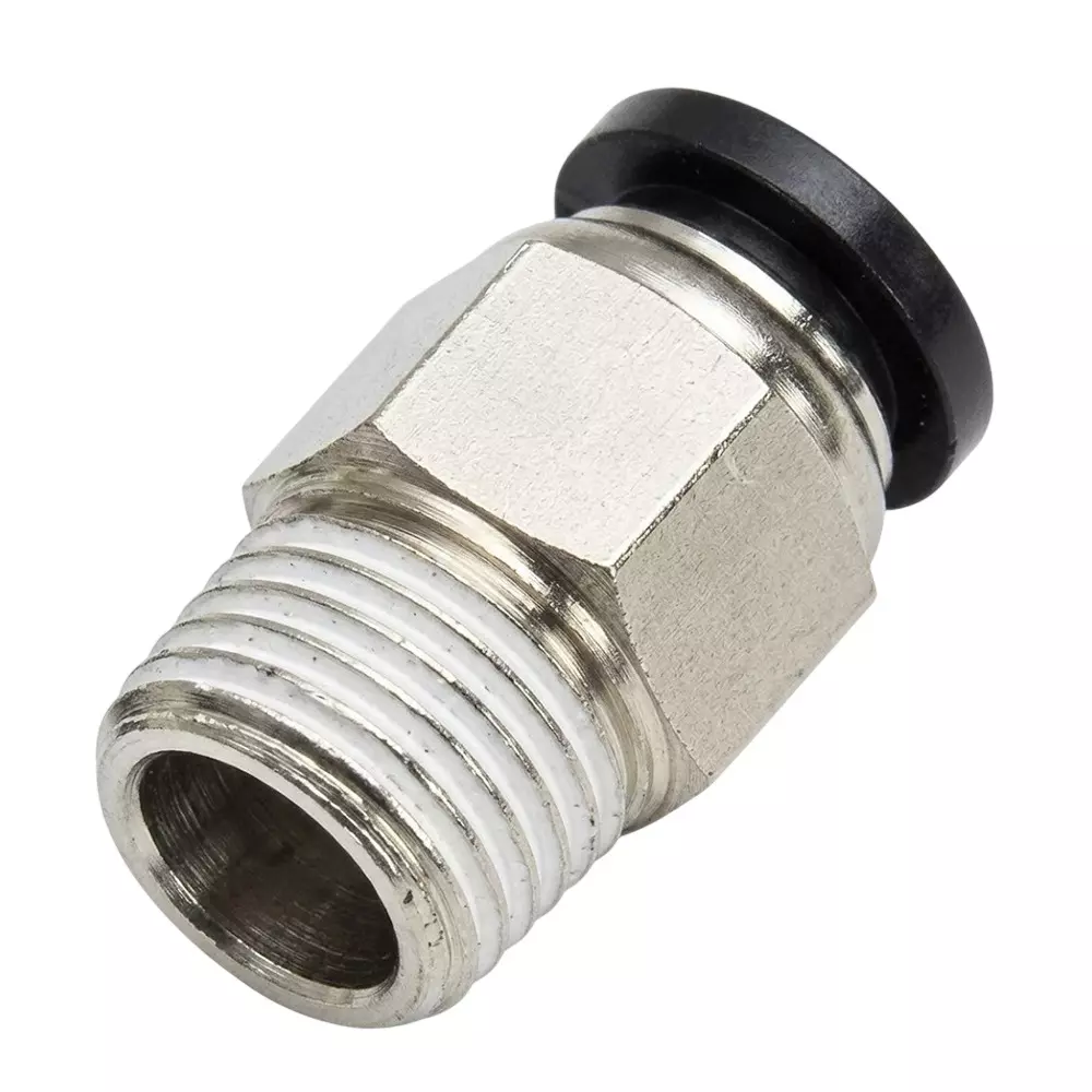 RTQD PC Straight Male Connector Black Cap Heavy Fitting 12 mm Outer Diameter and 1/4 inch (6.35 mm) Thread Size for Industrial Automation, 12-02 (1/4)