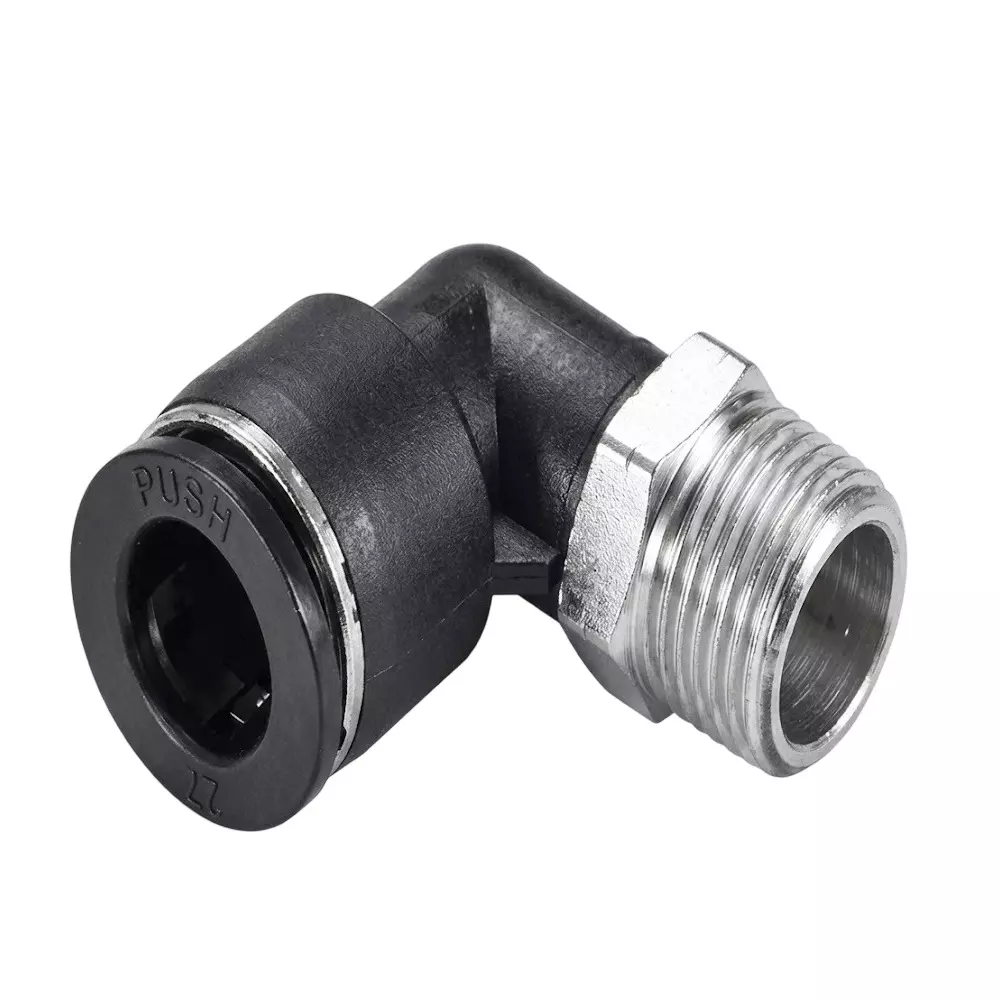 RTQD PL Male Elbow Connector Black Cap Heavy Fitting 6 mm Outer Diameter and M5 Thread Size for Industrial Automation, M5-6