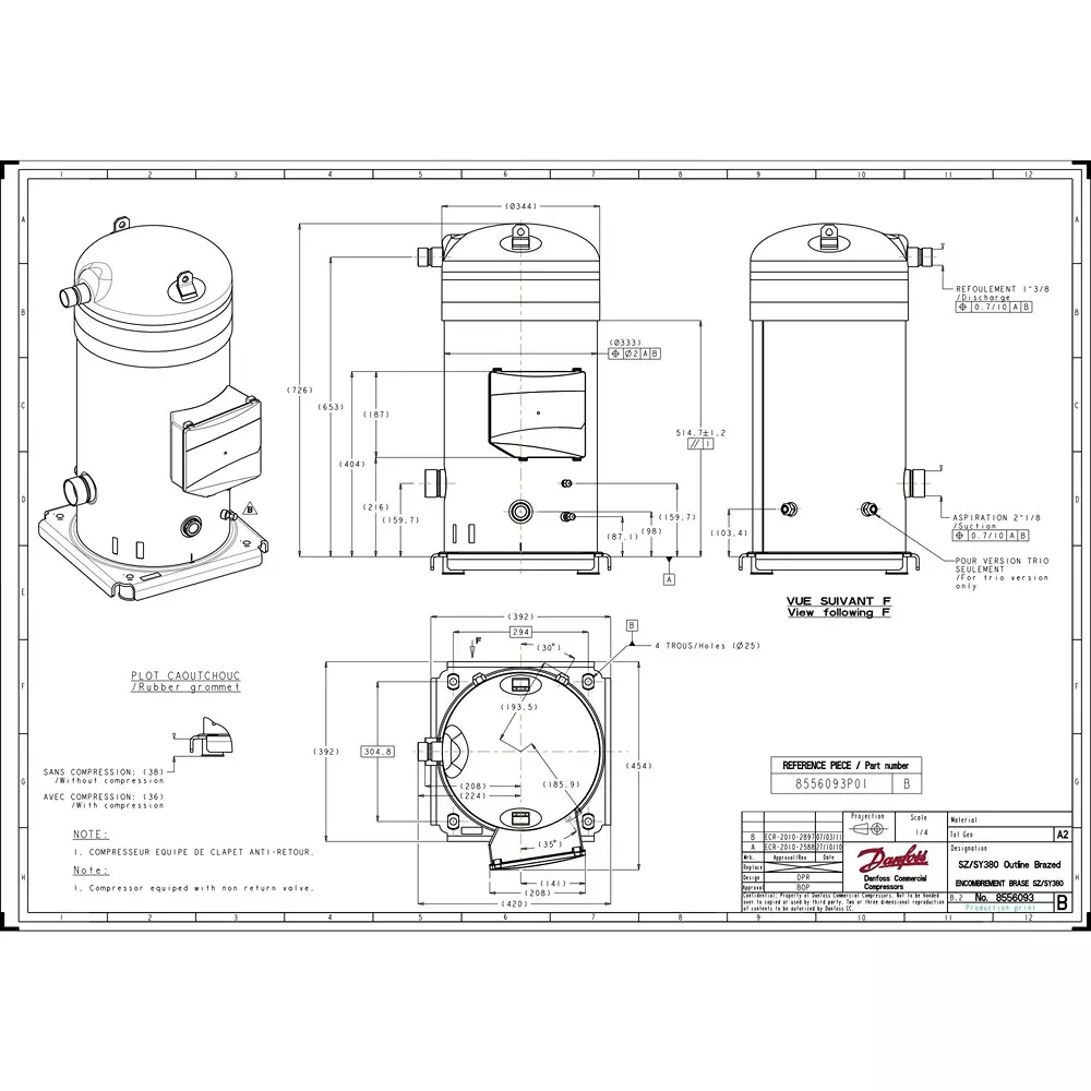 Danfoss Scroll Compressor 344 mm Dia 2900 & 3500 RPM, SZ380A4CBF