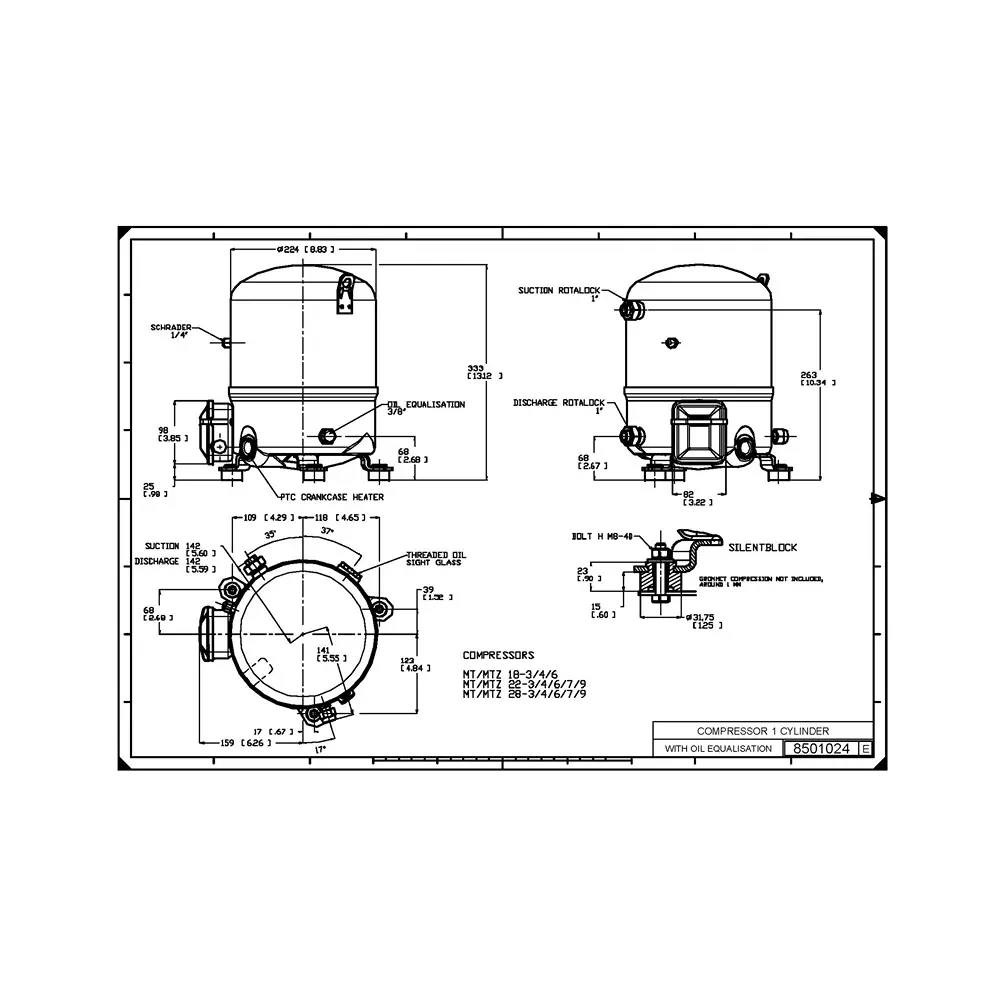 Danfoss Reciprocating Compressor 48.06 cm³ Swept Volume 2900 & 3500 RPM, MTZ28JE4AVE