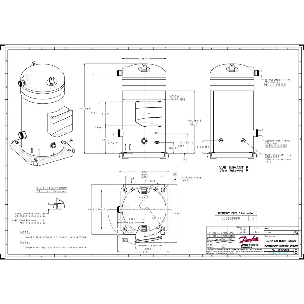 Danfoss Scroll Compressor 344 mm Dia 2900 & 3500 RPM, SZ300A4PBF