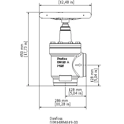 Danfoss Shut-Off Valve Butt Weld Connection Angleway Direction 25 bar 125 mm (5 Inch), STC 125