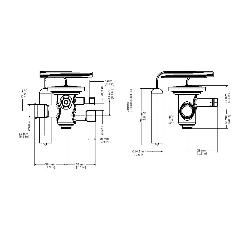 Danfoss Thermostatic Expansion Valve Bi-Flow Straightway Solder, ODF Connection Type 12 mm (1/2 inch) Size, 068U4202