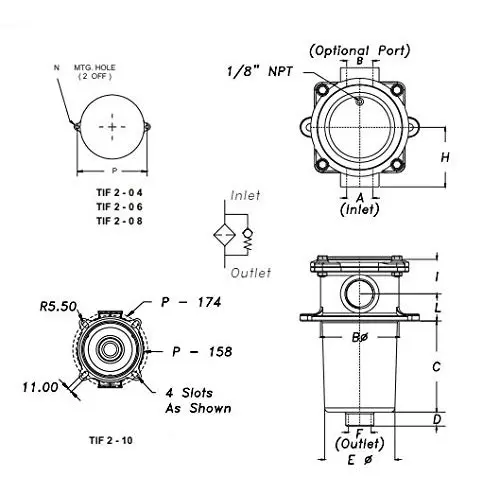 Hydroline Tank Immersed Hydraulic Filter Max 10 Bar Operating Pressure Up to 175 LPM Flow Capacity, TIF2-10-25