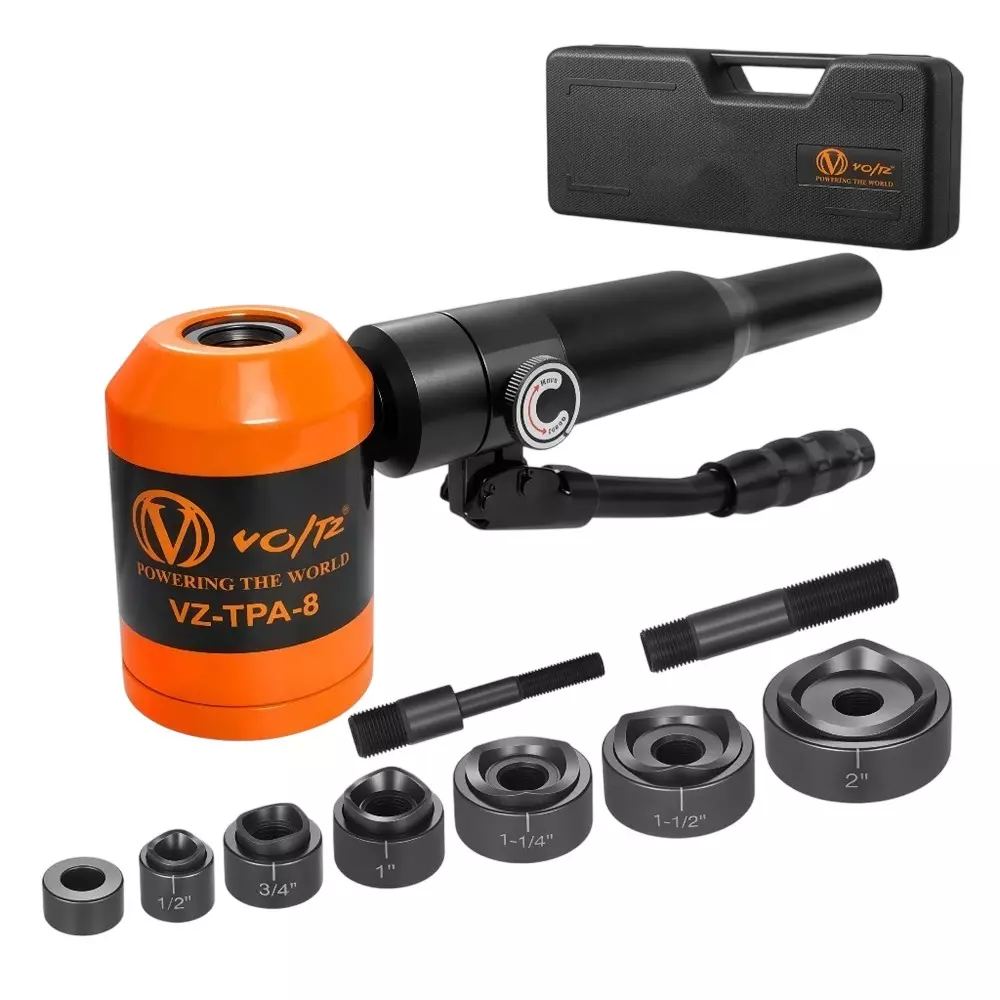 Voltz Hydraulic Knockout Hole Punch Driver Kit with 6 Dies Size 1/2 to 2 inch, 60 ml Oil Capacity and 25 mm Stroke, TPA-8