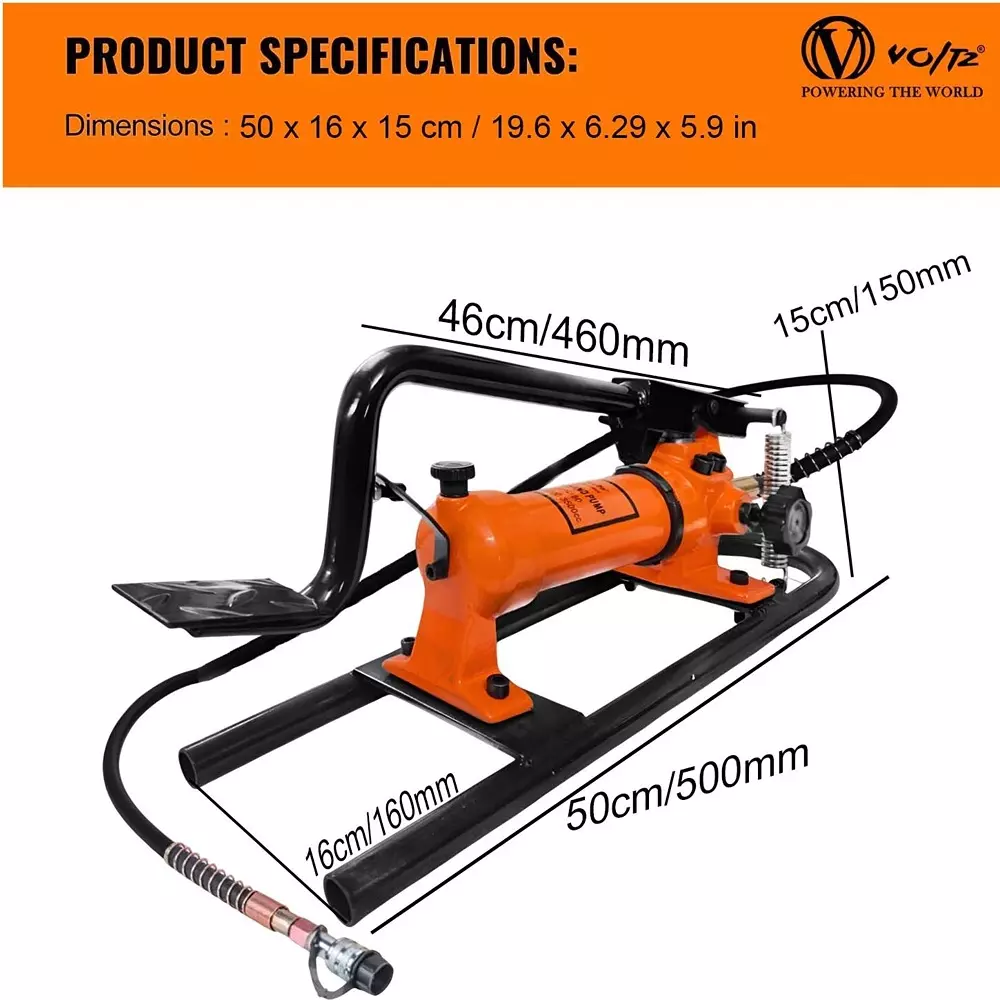 Voltz Hydraulic Foot Pump Single Acting Design, 3000-3500 cc Oil Capacity and Alloy Steel Body, VZ-FP-180